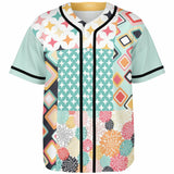 Old Miami Geo Patchwork Button Front Jersey Baseball Jersey - Thathoodyshop