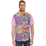 Mercury Retrograde Patchwork Plaid Button Down Shirt Short Sleeve Button Down Shirt - AOP - Thathoodyshop