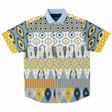 Tallulah Bankhead Yellow Ikat Patchwork Short Sleeve Button Down Shirt Short Sleeve Button Down Shirt - Thathoodyshop