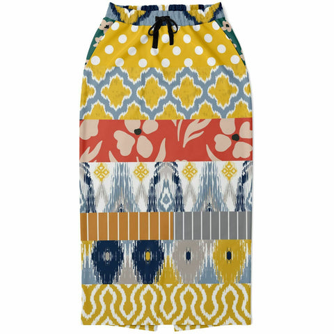 Tallulah Bankhead Yellow Ikat Patchwork Long Pocket Skirt Long Pocket Skirt - Thathoodyshop