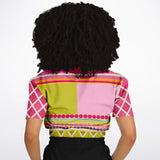 Hello Janis!  Pink Spliced Short Sleeve Cropped Sweater Cropped Short Sleeve Sweater - Thathoodyshop