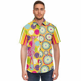Hello Janis! Yellow Geo Print Short Sleeve Button Down Shirt Short Sleeve Button Down Shirt - Thathoodyshop