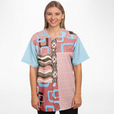 Pink Geo Patchwork Button Front Jersey Baseball Jersey - Thathoodyshop