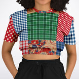 Busan Fleur Plaid Patchwork Cropped Sweater Cropped Short Sleeve Sweater - Thathoodyshop