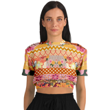 Yogananda Striped Floral Patchwork Short Sleeve Cropped Eco-Poly Sweater Cropped Short Sleeve Sweatshirt - Thathoodyshop