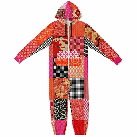 Tokyo Nights Asian Floral Patchwork Unisex Romper Jumpsuit - Thathoodyshop