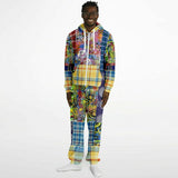 Barcelona Plaid Geometric Patchwork Fleece Unisex Romper Fleece Jumpsuit - Thathoodyshop