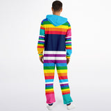 Blue Horizon Rainbow Stripe Fleece Unisex Romper Fleece Jumpsuit - Thathoodyshop