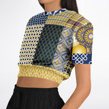 Royal Flush Blue Plaid Floral Short Sleeve Cropped Sweater Cropped Short Sleeve Sweater - Thathoodyshop