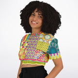 Hello Janis! Green Geo Print Short Sleeve Cropped Sweater Cropped Short Sleeve Sweater - Thathoodyshop