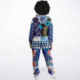 Blue Andalusian Floral Plaid Patchwork Fleece Unisex Romper Fleece Jumpsuit - Thathoodyshop