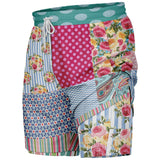 Pink Sherbert Floral Patchwork Compression Activity Shorts Compression Shorts - Thathoodyshop