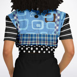 Pacific Palisades Blue Geo Cropped Sweater Athletic Cropped Short Sleeve Sweatshirt - AOP - Thathoodyshop