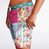 Pink Sherbert Floral Patchwork Compression Activity Shorts Compression Shorts - Thathoodyshop