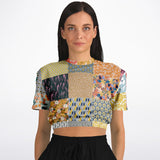 Tallulah Bankhead Patchwork Quilt Short Sleeve Cropped Eco-Poly Sweater Cropped Short Sleeve Sweater - Thathoodyshop