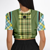 Green Caravan Plaid Cropped Sweater Cropped Short Sleeve Sweatshirt - Thathoodyshop