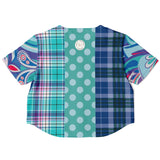 Cerulean Paisley Plaid Cropped Button Front Jersey Cropped Baseball Jersey - Thathoodyshop