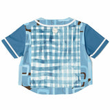 Blue Geo Patchwork Cropped Button Front Jersey Cropped Baseball Jersey - AOP - Thathoodyshop