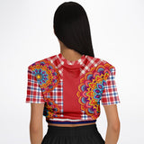 Hippy-Dippy Plaid Cropped Sweater Athletic Cropped Short Sleeve Sweatshirt - AOP - Thathoodyshop