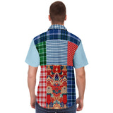 Busan Fleur Plaid Patchwork Button Down Shirt Short Sleeve Button Down Shirt - Thathoodyshop