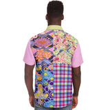 Mercury Retrograde Patchwork Plaid Button Down Shirt Short Sleeve Button Down Shirt - AOP - Thathoodyshop