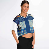 Andromeda Blue Patchwork Crop Jersey Cropped Football Jersey - Thathoodyshop