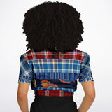 Andromeda Blue Plaid Cropped Sweater Cropped Short Sleeve Sweater - Thathoodyshop