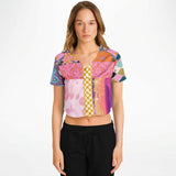 Bahama Mama Patchwork Cropped Button Front Jersey Cropped Baseball Jersey - Thathoodyshop
