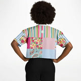 Pink Sherbert Floral Patchwork Plaid Crop Jersey Cropped Football Jersey - Thathoodyshop