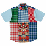 Busan Fleur Plaid Patchwork Button Down Shirt Short Sleeve Button Down Shirt - Thathoodyshop