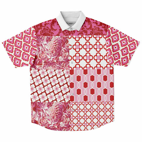 Gypsy Beat Pink Patchwork Short Sleeve Button Down Shirt Short Sleeve Button Down Shirt - Thathoodyshop