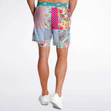 Pink Sherbert Floral Patchwork Compression Activity Shorts Compression Shorts - Thathoodyshop