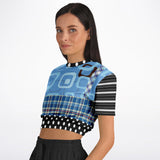 Pacific Palisades Blue Geo Cropped Sweater Athletic Cropped Short Sleeve Sweatshirt - AOP - Thathoodyshop