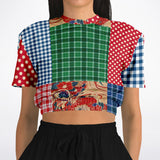 Busan Fleur Plaid Patchwork Cropped Sweater Cropped Short Sleeve Sweater - Thathoodyshop