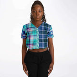 Cerulean Paisley Plaid Cropped Button Front Jersey Cropped Baseball Jersey - Thathoodyshop