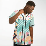 Old Miami Geo Patchwork Button Front Jersey Baseball Jersey - Thathoodyshop