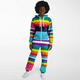 Blue Horizon Rainbow Stripe Fleece Unisex Romper Fleece Jumpsuit - Thathoodyshop