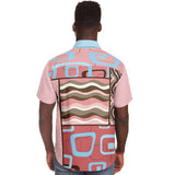 Pink Geo Patchwork Button Down Shirt Short Sleeve Button Down Shirt - Thathoodyshop