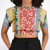 Tallulah Bankhead Yellow Patchwork Short Sleeve Cropped Eco-Poly Sweater Cropped Short Sleeve Sweatshirt - Thathoodyshop