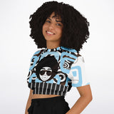 Pacific Palisades Retro Print Cropped Sweater Cropped Short Sleeve Sweater - Thathoodyshop