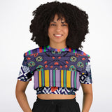 Purple Flurry Cropped Sweater Athletic Cropped Short Sleeve Sweatshirt - AOP - Thathoodyshop
