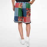 Busan Fleur Floral Plaid Patchwork Basketball Shorts Basketball Shorts - Thathoodyshop