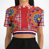 Hippy-Dippy Plaid Cropped Sweater Athletic Cropped Short Sleeve Sweatshirt - AOP - Thathoodyshop
