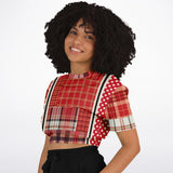 Jersey Salsa Plaid Patchwork Cropped Sweater Cropped Short Sleeve Sweater - Thathoodyshop