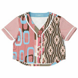 Pink Geo Patchwork Cropped Button Front Jersey Cropped Baseball Jersey - Thathoodyshop