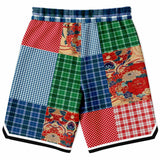 Busan Fleur Floral Plaid Patchwork Basketball Shorts Basketball Shorts - Thathoodyshop