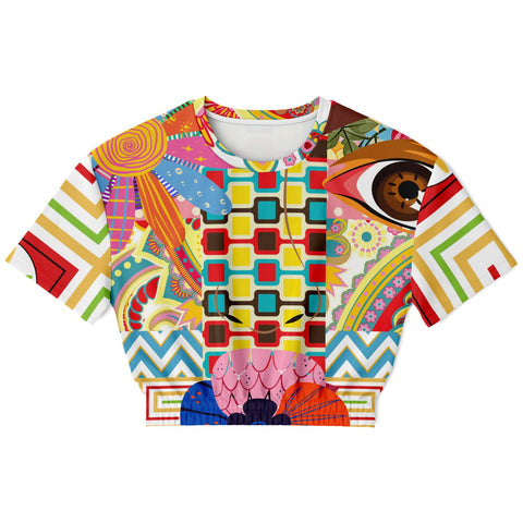 Pink Paisley Visage Cropped Sweater Cropped Sweater - Thathoodyshop