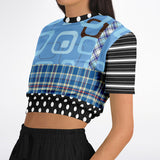 Pacific Palisades Blue Geo Cropped Sweater Athletic Cropped Short Sleeve Sweatshirt - AOP - Thathoodyshop