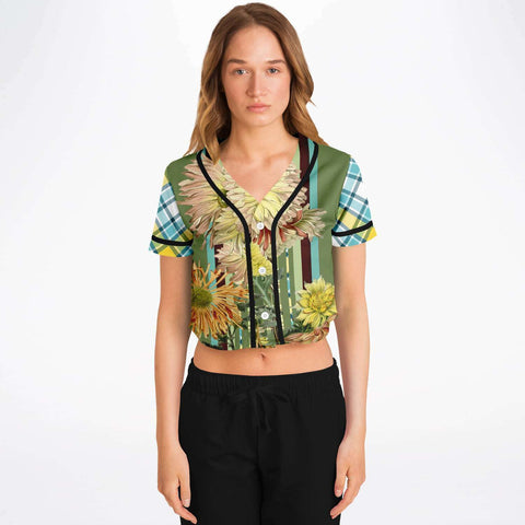 Green Caravan Floral Cropped Baseball Jersey Cropped Baseball Jersey - Thathoodyshop