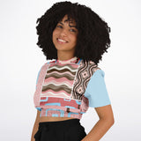 Pink Geo Retro Striped Cropped Sweater Cropped Short Sleeve Sweater - Thathoodyshop